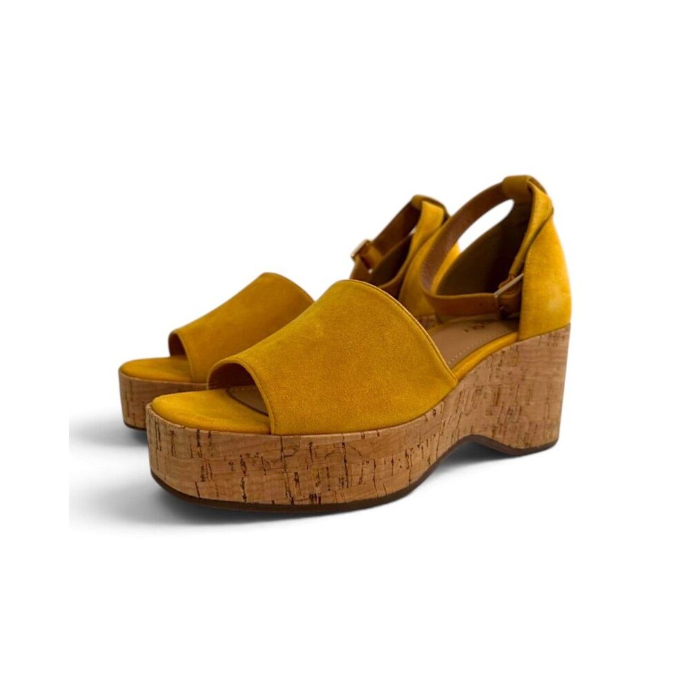 Lisa + Vicky Suede Cork Platform Wedge Sandals Sunflower Minimalist Shoes, 8.5M